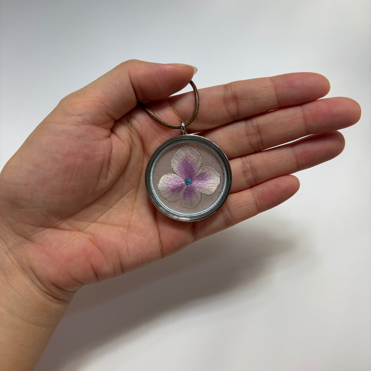 Double-Sided Hydrangea Embroidery Necklace | Chinese Silk Embroidery Flower Pendant