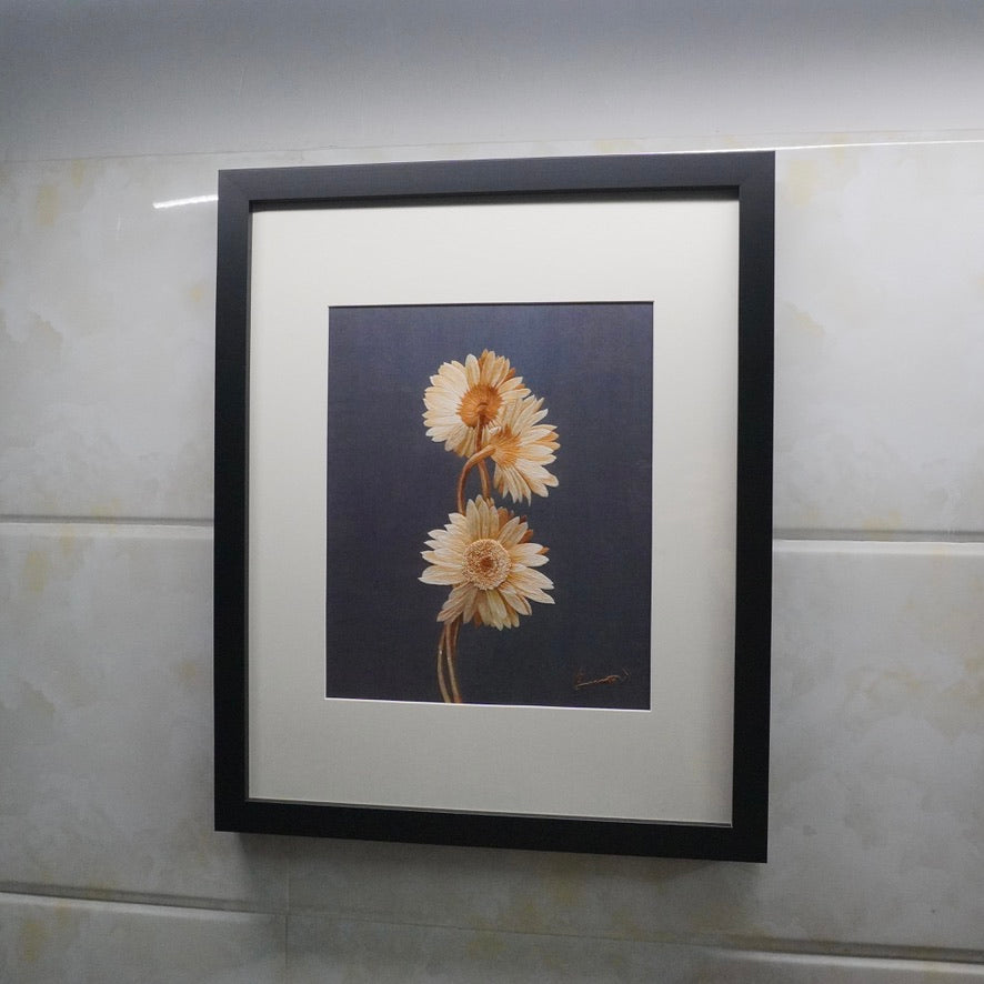 Handmade Chrysanthemum Embroidery Black Frame Wall Hanging