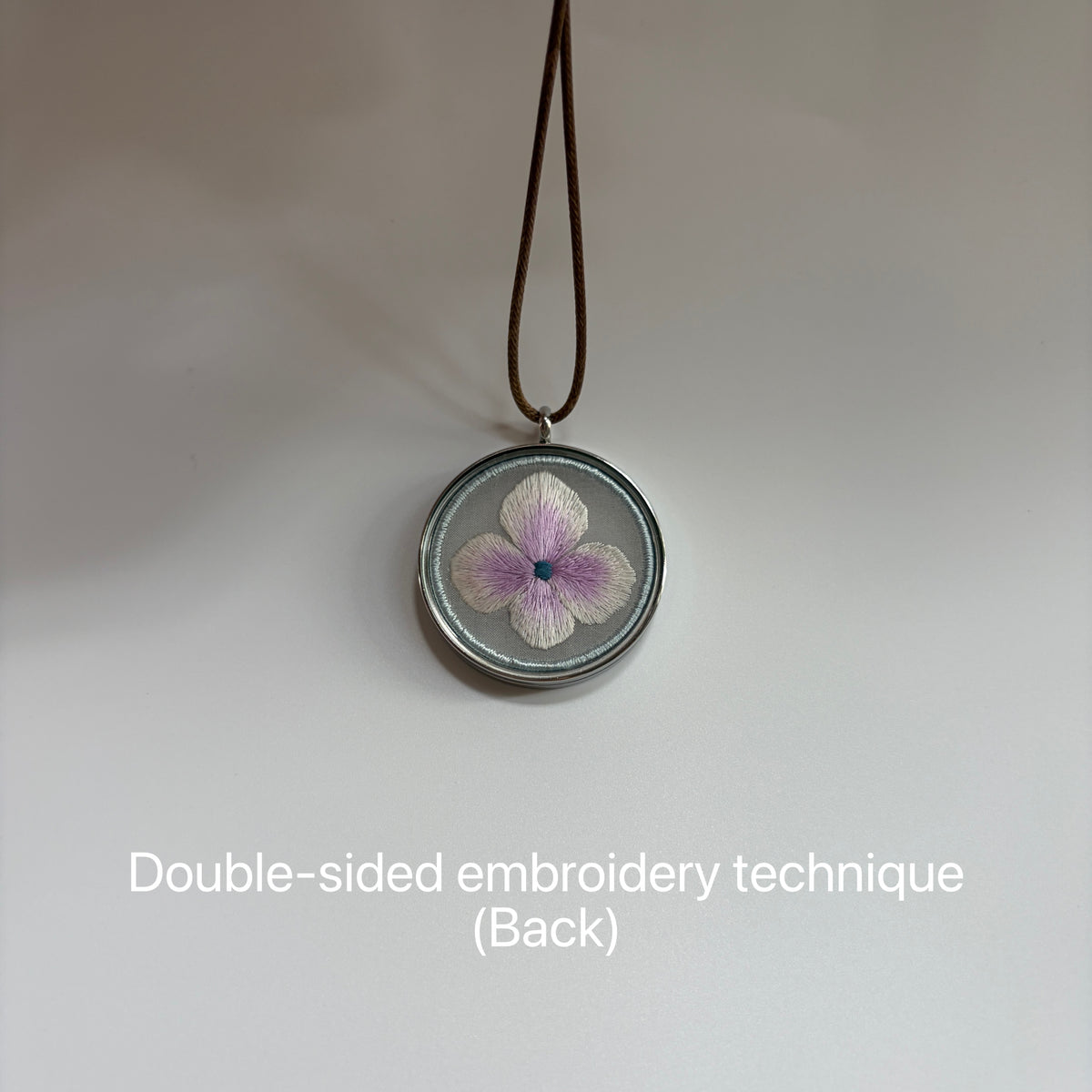 Double-Sided Hydrangea Embroidery Necklace | Chinese Silk Embroidery Flower Pendant