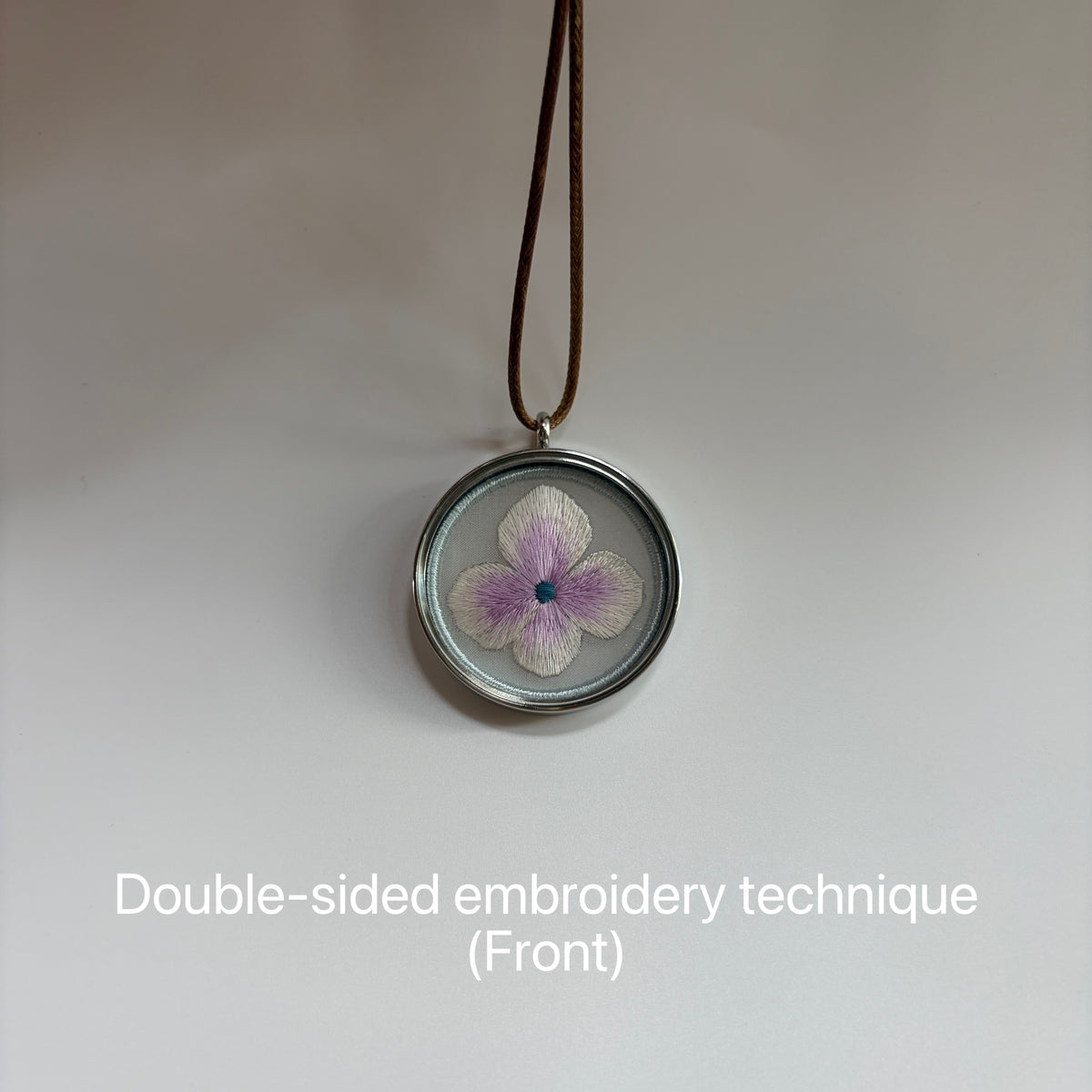Double-Sided Hydrangea Embroidery Necklace | Chinese Silk Embroidery Flower Pendant