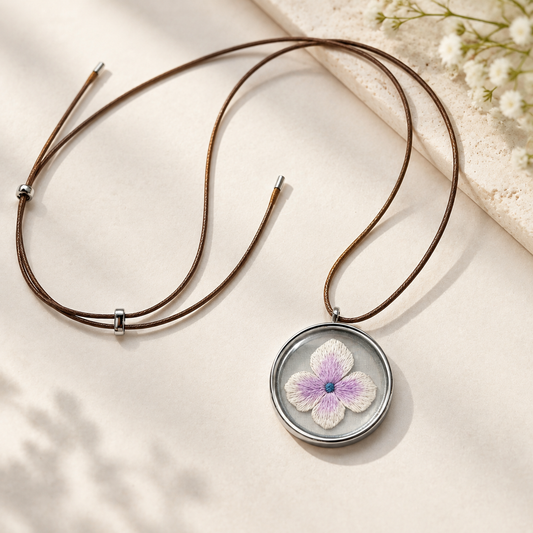 Double-Sided Hydrangea Embroidery Necklace | Chinese Silk Embroidery Flower Pendant