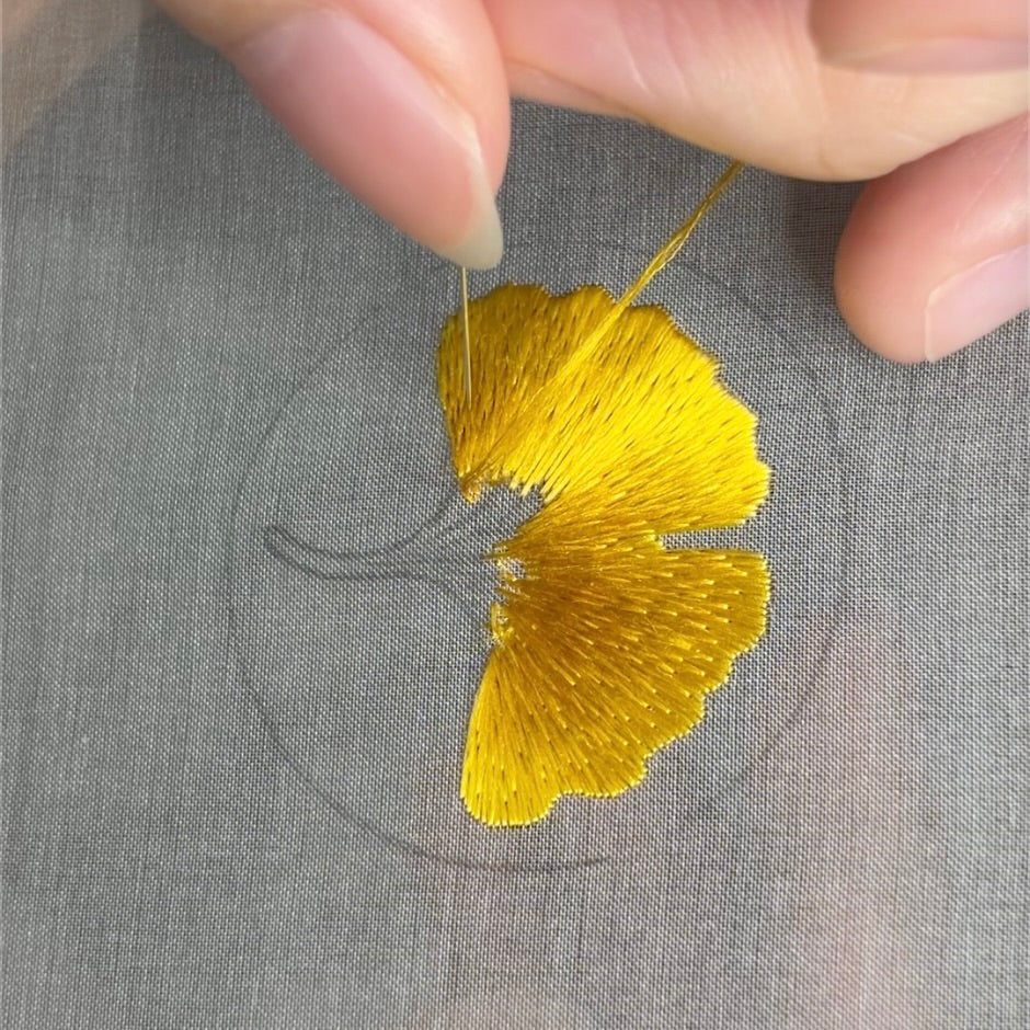 Hand-Embroidered Ginkgo Leaf Display