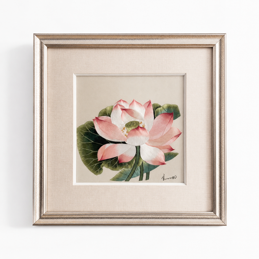 hand embroidered blooming lotus flower wall art