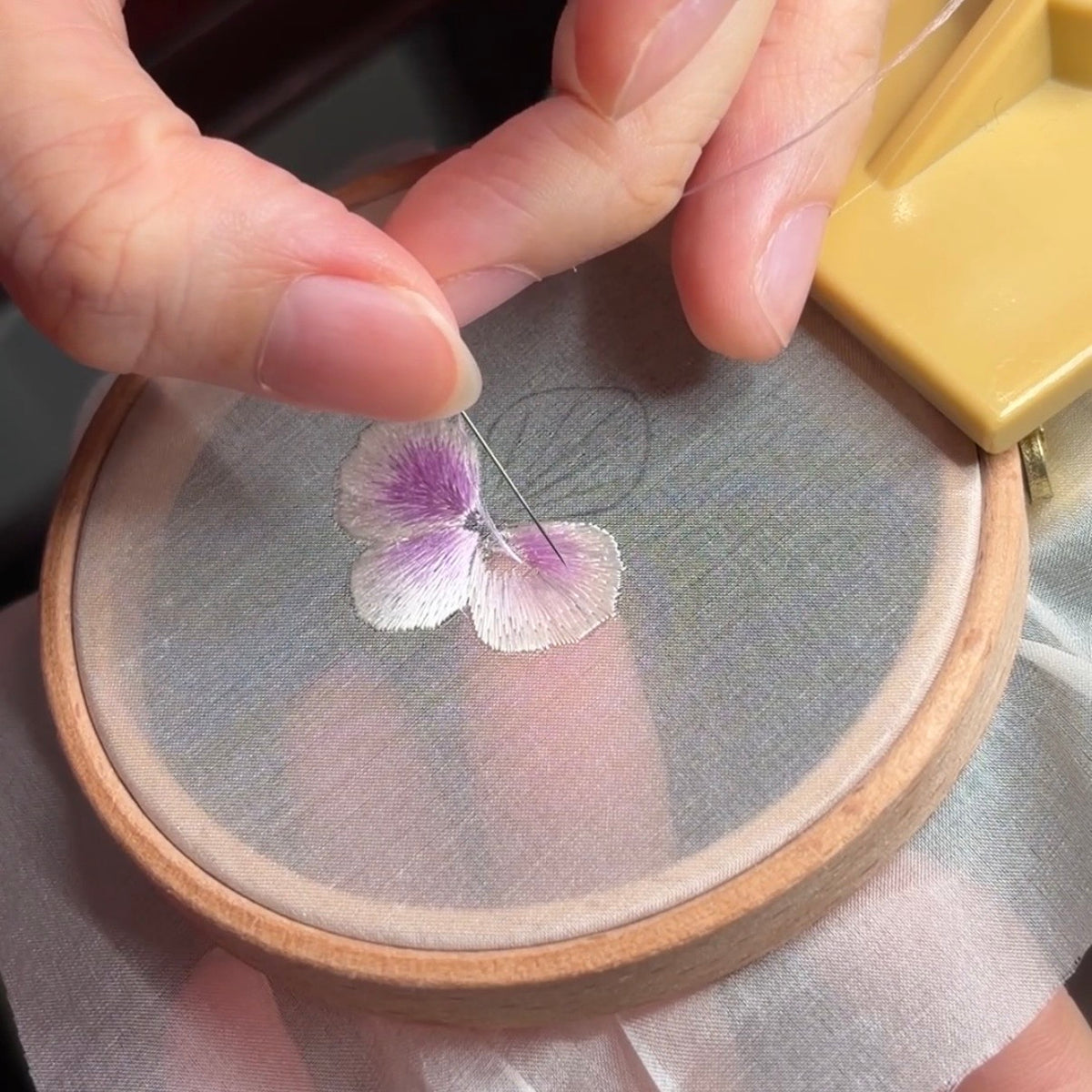 Double-Sided Hydrangea Embroidery Necklace | Chinese Silk Embroidery Flower Pendant