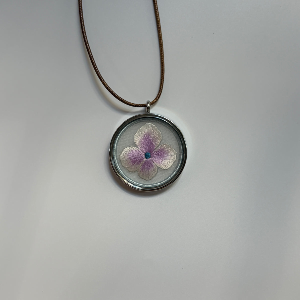 Double-Sided Hydrangea Embroidery Necklace | Chinese Silk Embroidery Flower Pendant