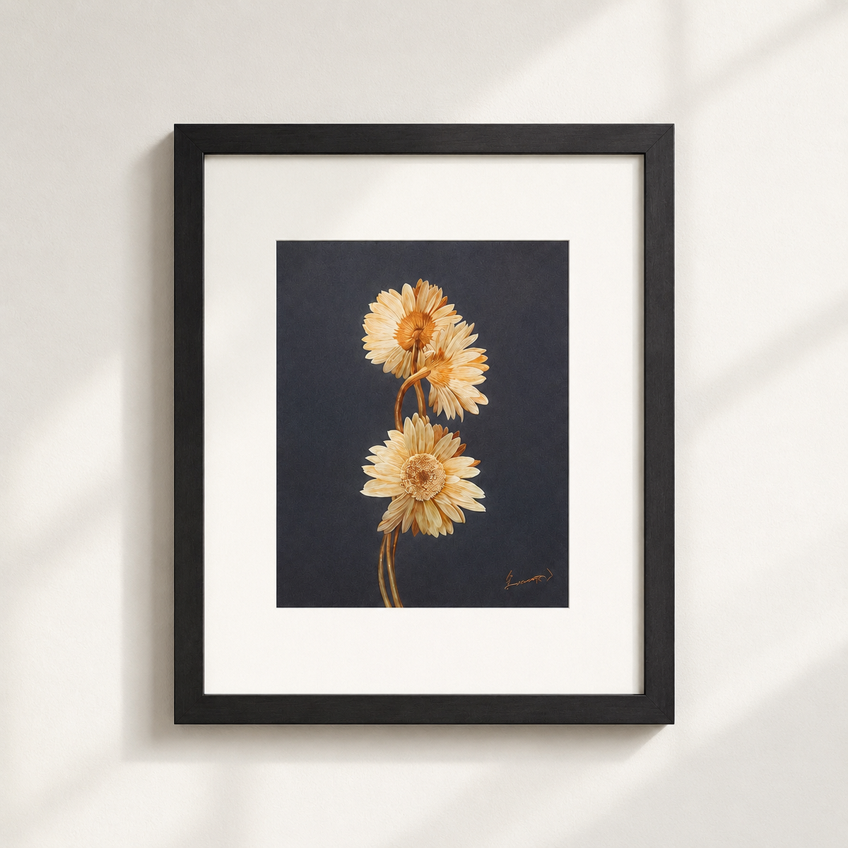 Oil painting style yellow embroidered chrysanthemums wall art
