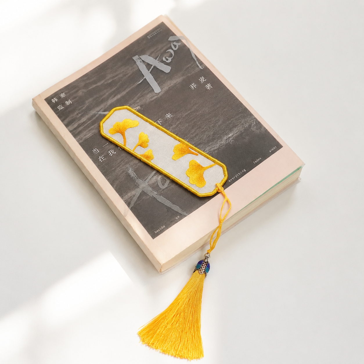 handmade bookmark, yellow ginkgo leaves